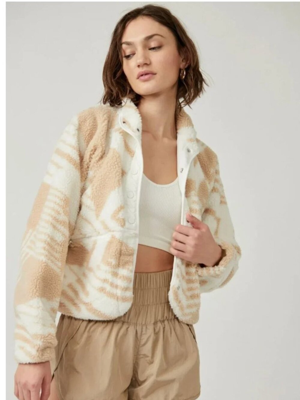 Free People Movement Rocky Ridge Sherpa Snow Combo Button-Up Fleece (S)